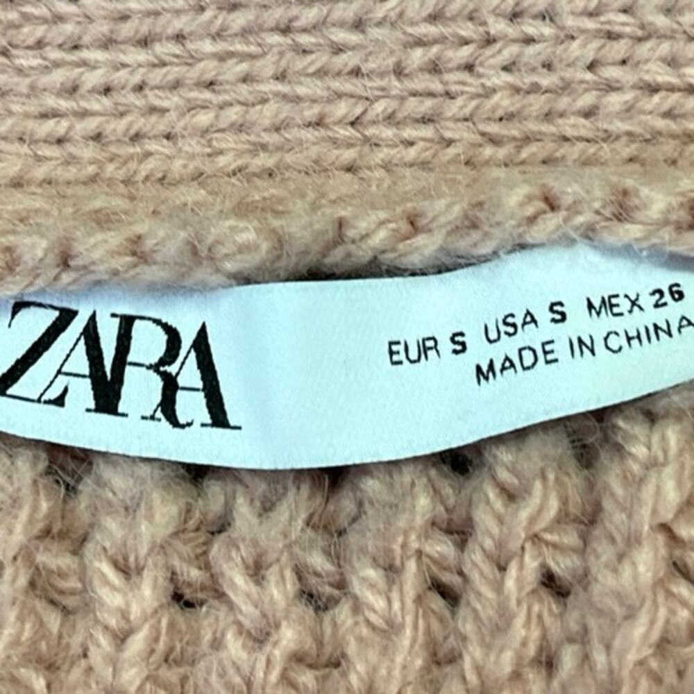 Zara Women's Pink Chunky Knit Tie Waist Oversize Wrap Cardigan Sweater Top Sz S - Picture 3 of 4